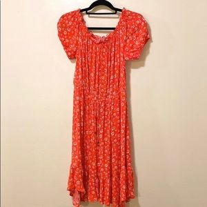 Red Floral Peasant Dress